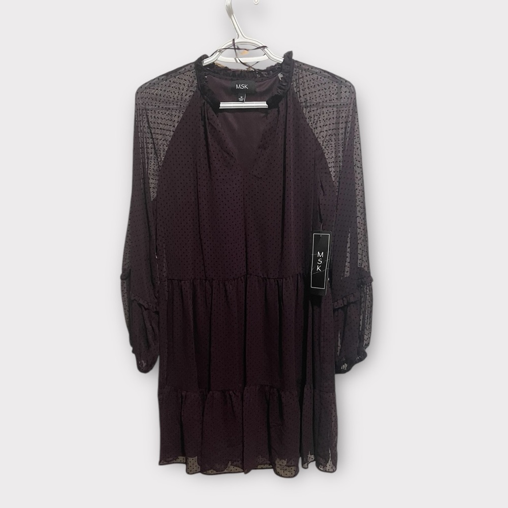 MSK Women's Dark Purple Long Sleeve Dress